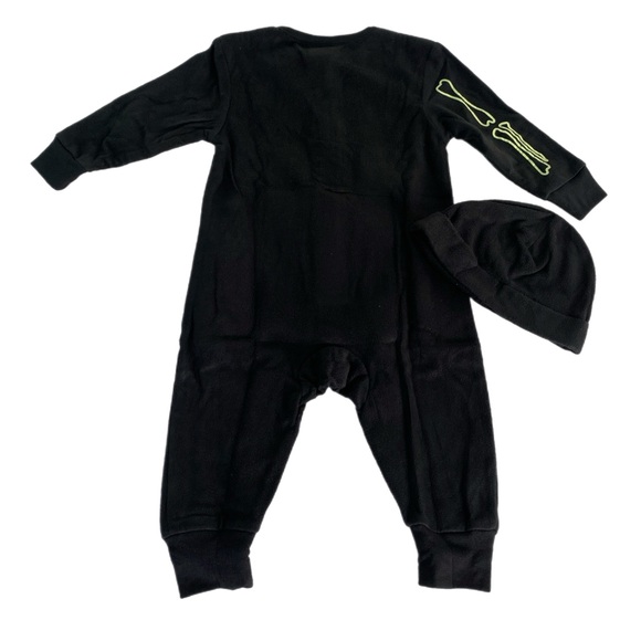 Hide And Eek! Kids glow in the dark Fleece Skeleton PJs Black and Green 12 M NWT - Picture 2 of 6